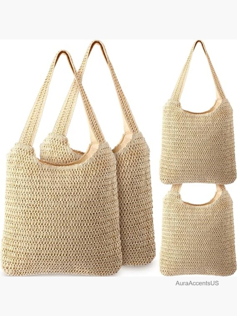 4 Crochet Beach Tote Bags Mesh Woven Shoulder Bags Straw Handmade Boho